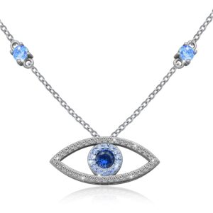 IOHUPCI Evil Eye Necklace, 925 Sterling Silve Blue Evil Eye of Protection Necklaces,Cubic Zirconia Jewelry Gifts for Women(Evil Eye Necklace)