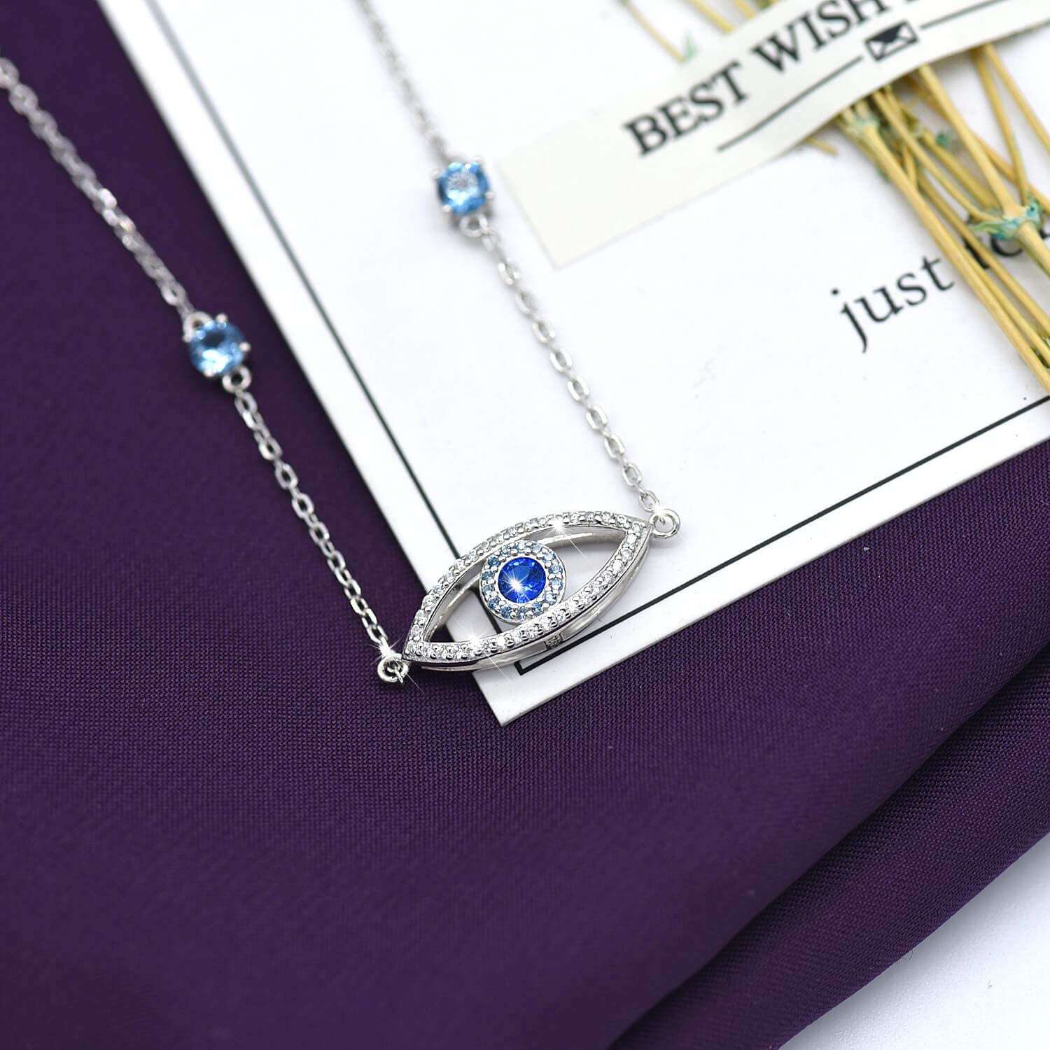 IOHUPCI Evil Eye Necklace, 925 Sterling Silve Blue Evil Eye of Protection Necklaces,Cubic Zirconia Jewelry Gifts for Women(Evil Eye Necklace)