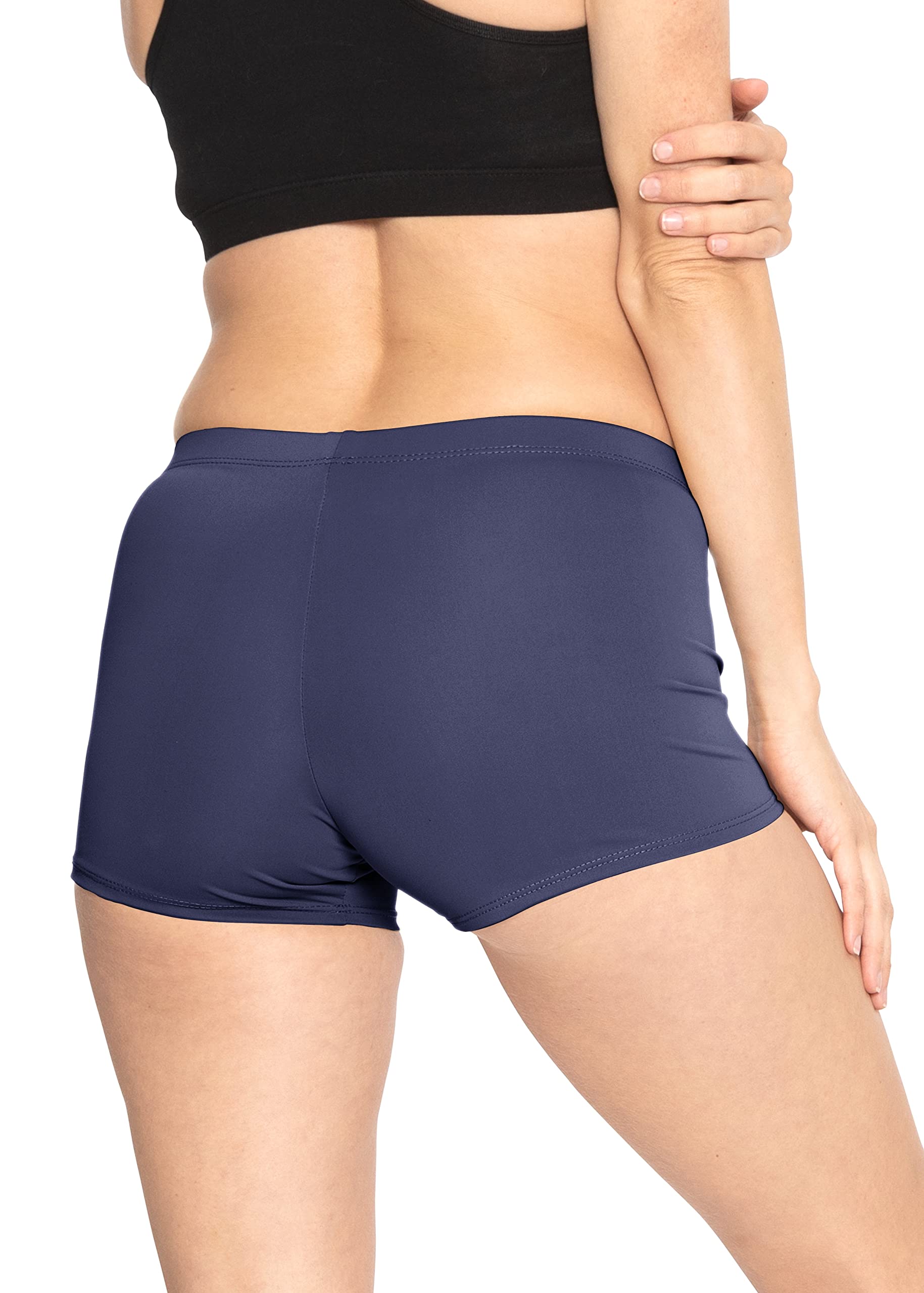 STRETCH IS COMFORT Women's Nylon Booty Shorts Navy Blue Medium