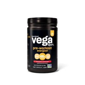 Vega Sport Pre-Workout Energizer, Strawberry Lemonade - Pre Workout Powder for Women & Men, Supports Energy and Focus, Electrolytes, Vegan, Keto, Gluten Free, Non GMO, 1.1 lbs