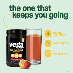 Vega Sport Pre-Workout Energizer, Strawberry Lemonade - Pre Workout Powder for Women & Men, Supports Energy and Focus, Electrolytes, Vegan, Keto, Gluten Free, Non GMO, 1.1 lbs