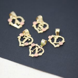 10k Beautiful Two-Tone Initial Heart Pendant for Women in Yellow and Rose Gold - Letter S