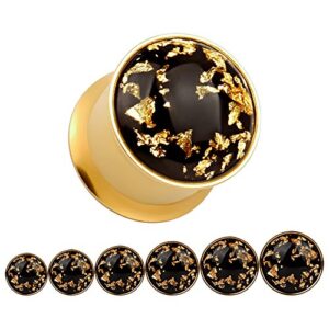 KUBOOZ(1 Pair Simple Golden Gold-foil Ear Plugs Tunnels Gauges Stretcher Piercings 0g