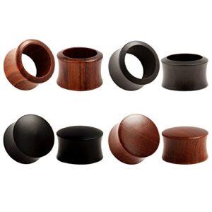 KUBOOZ(4 Pairs set Nature Sandalwood Ebony Ear Plugs Tunnels Gauges Stretcher Piercings 1inch