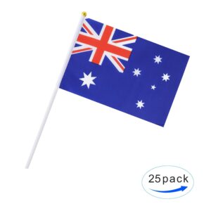 25 Pack Hand Held Small Mini Flag Australia Flag Australian Stick Flag Round Top National Country Flags,Party Decorations Supplies For Parades,World Cup,Festival Events,International Festival