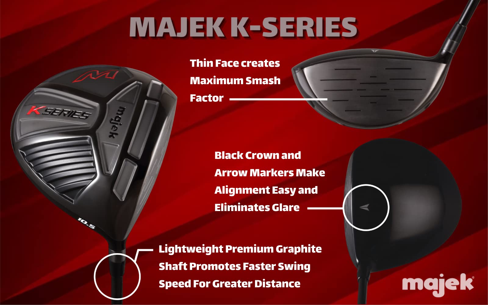 XL Big & Tall Senior Men's (+2" Longer than Standard Length) Majek High Launch Golf K Series 460cc 10.5° Driver Right Handed Premium Ultra Forgiving Senior Flex Graphite Shaft Tour Velvet Grip