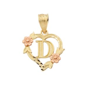 10k Beautiful Two-Tone Initial Heart Pendant for Women in Yellow and Rose Gold - Letter D