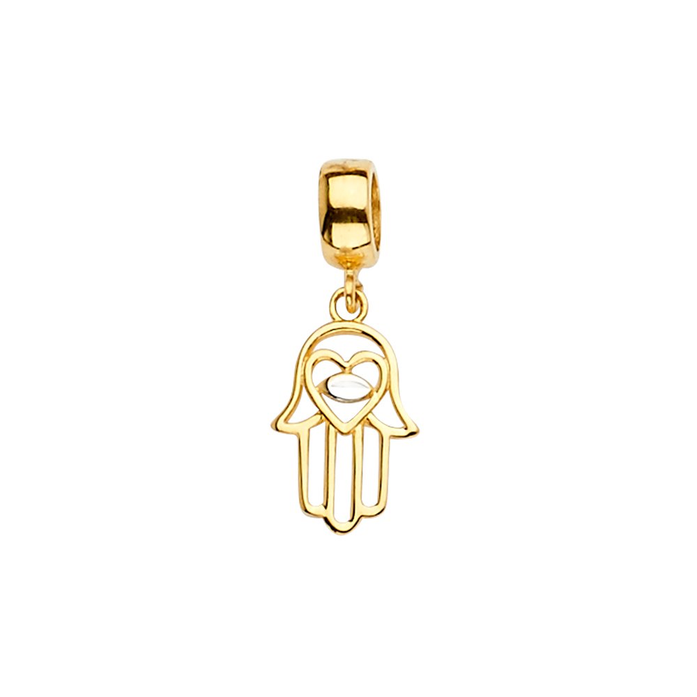 GoldenMine 14k Yellow Gold Hamsa Charm for Mix&Match Bracelet (Size : 21 x 9 mm)