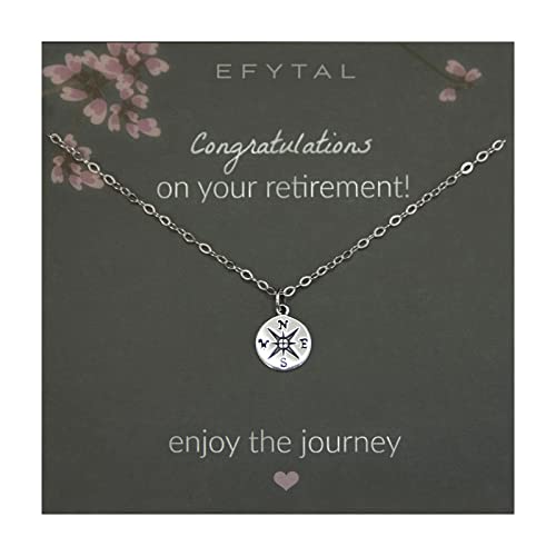 EFYTAL Retirement Gifts for Women, 925 Sterling Silver Compass Necklace, Female Retirement Gifts 2024, Happy Retirement, Retirement for Teacher, Nurse, Boss, Coworker Farewell Gifts