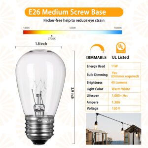 Minetom 20Pack S14 Replacement Light Bulbs - 11 Watt Warm Incandescent Edison Light Bulbs with E26 Medium Base for Commercial Grade Outdoor Patio String Lights