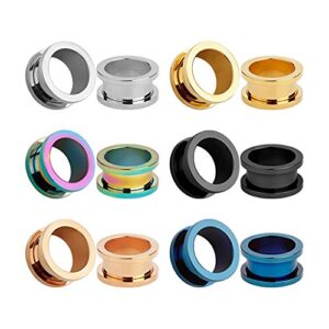 kubooz 12pcs set colorful stainless steel screwed ear plugs tunnels gauges stretcher piercings 00g