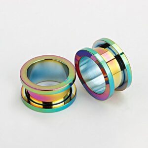 KUBOOZ 12pcs Set Colorful Stainless Steel Screwed Ear Plugs Tunnels Gauges Stretcher Piercings 00g