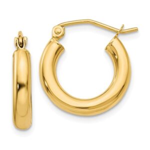 14K Yellow Gold Thick Tube Hoop Earrings w/Click-Down Clasp, (3mm Tube) (16mm)