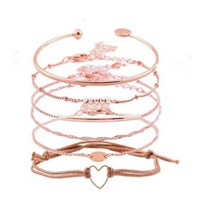 xocartige layered bracelet set assorted beaded bracelet multiple stackable wrap bangle jewelry adjustable (rose gold)