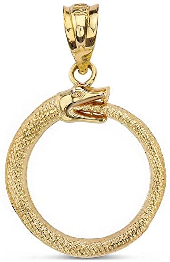 Solid 10k Yellow Gold Eternal Cycle Ouroboros Serpent Snake Pendant