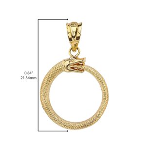 Solid 10k Yellow Gold Eternal Cycle Ouroboros Serpent Snake Pendant