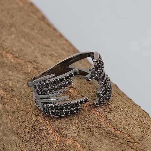 Eternity Open Wrap 925 silver Black Spinel Ring Cocktail Statement (7)