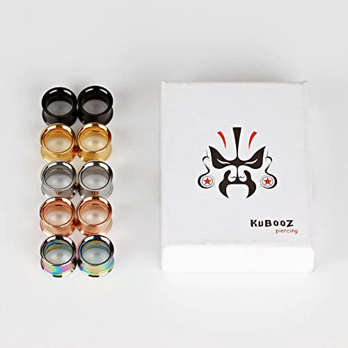 KUBOOZ 12pcs Set Colorful Stainless Steel Screwed MIX Ear Plugs Tunnels Gauges Stretcher Piercings 9/16"