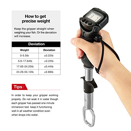 Piscifun Fish Gripper with Digital Fish Scale, Memory Function Fishing Scale, Save Up to Most 10 Set of Weight, Saltwater-Resistant, Portable Stainless Steel Fish Lip Gripper, Fishing Gear Gift, Black