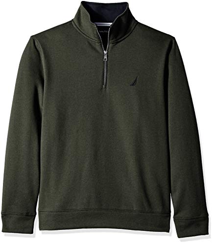 NAUTICA Men's Solid 1/4 Zip Fleece Sweatshirt, Moss Heather, Medium