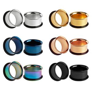 kubooz 12pcs set colorful stainless steel o-ring ear plugs tunnels gauges stretcher piercings 1/2"