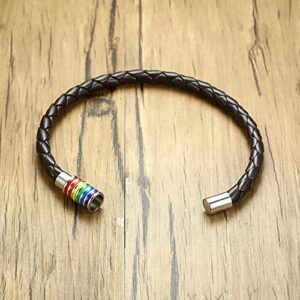 Nanafast Stainless Steel Rainbow Lesbian LGBT Pride Braided Bracelet Leather LGBTQ Pride Bracelets Wristband Weave Plaited Jewelry 2 Pack 7.48 Inches (Lesbian/Female)