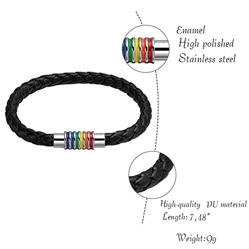 Nanafast Stainless Steel Rainbow Lesbian LGBT Pride Braided Bracelet Leather LGBTQ Pride Bracelets Wristband Weave Plaited Jewelry 2 Pack 7.48 Inches (Lesbian/Female)