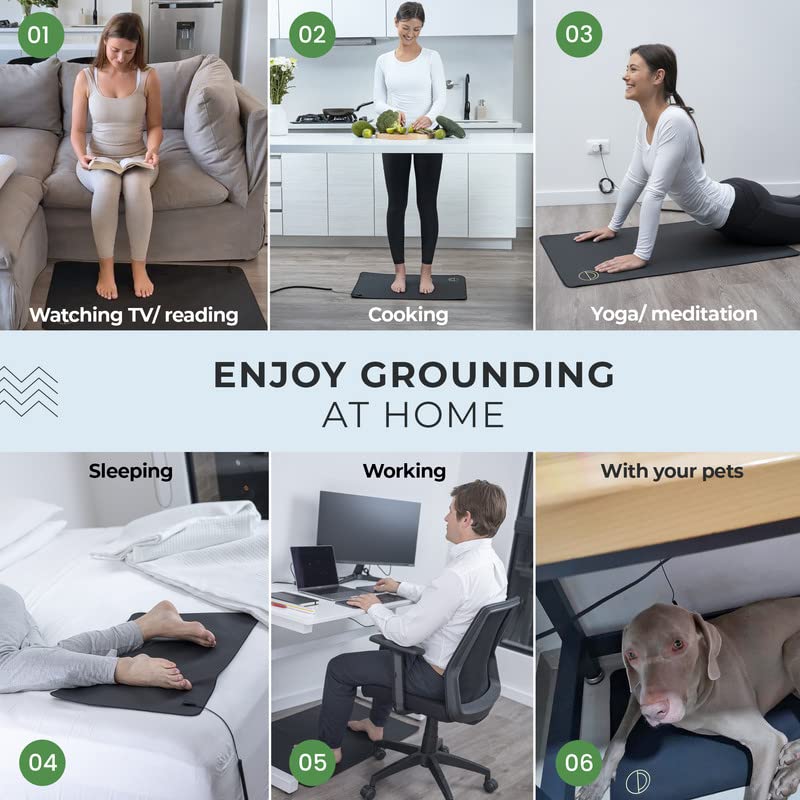 24 x 35in Earth Grounding Mat Kit for Full Body Energy & Wellness Support - Grounding Mat for Bed That Reduces Fatigue & Stress - Carbon Infused Sleep Grounding Pad for Daily Use with 15 Foot Cord