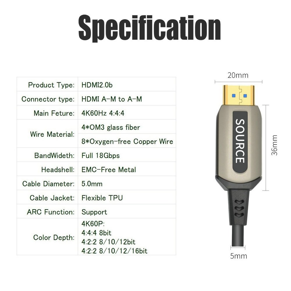 Jeirdus 40ft AOC HDMI Fiber Optic Cable Ultra HDR HDMI2.0b 18 Gbps,Support 4K60HZ ARC HDR10 HDCP2.2, Dolby Vision, Light Speed Slim and Flexible