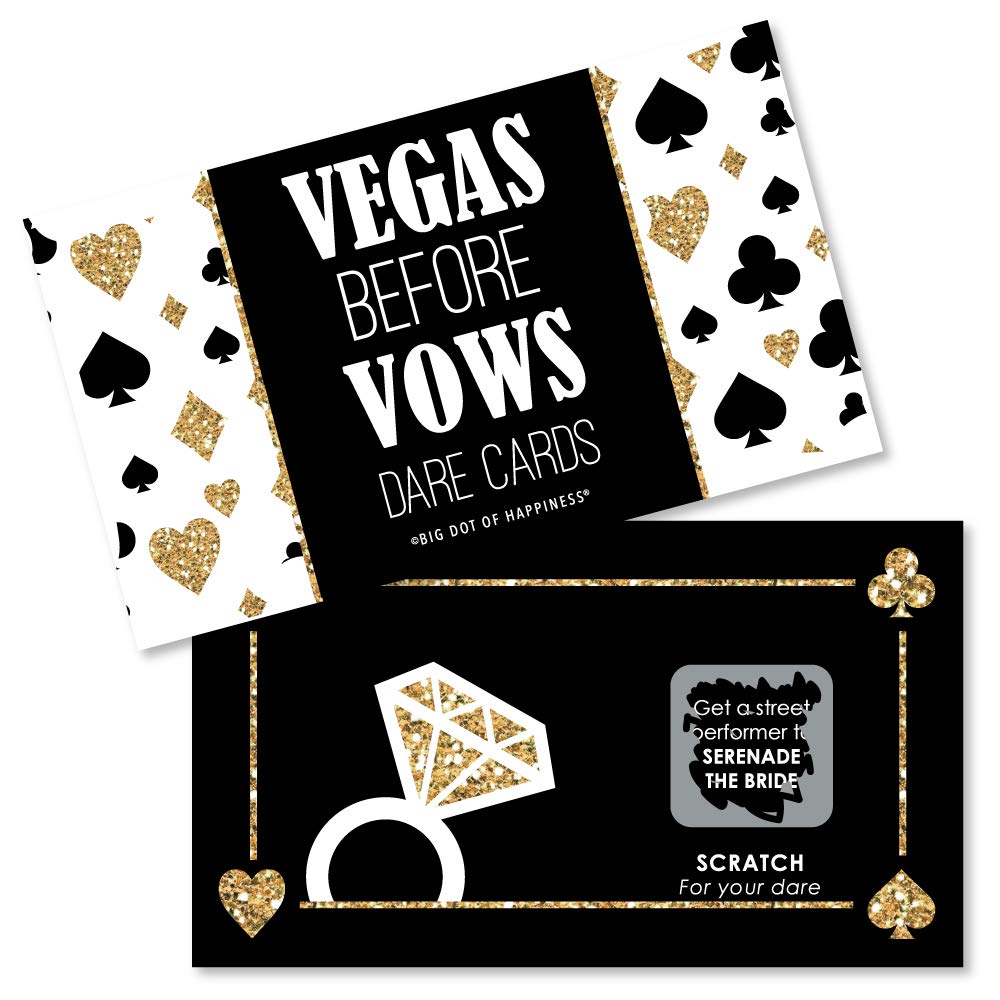 Big Dot of Happiness Vegas Before Vows - Las Vegas Bridal Shower or Bachelorette Party Game Scratch Off Dare Cards - 22 Count