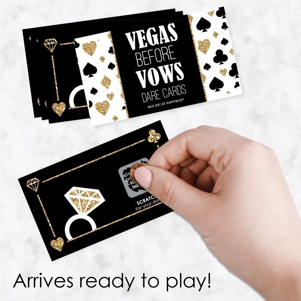 Big Dot of Happiness Vegas Before Vows - Las Vegas Bridal Shower or Bachelorette Party Game Scratch Off Dare Cards - 22 Count