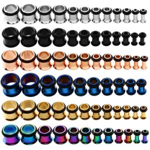 kubooz 9pairs stainless steel single flared ear plugs kit tunnels gauges stretcher piercings mixed size 14g-00g