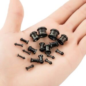 KUBOOZ 9pairs Stainless Steel Single Flared Ear Plugs Kit Tunnels Gauges Stretcher Piercings Mixed Size 14G-00G