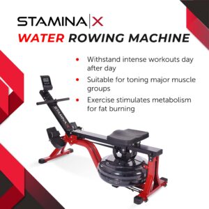 Stamina X Water Rower - Rower Machine with Smart Workout App - Rower Workout Machine with Dynamic Water Resistance - Rowing Machine for Home Gym - Up to 300 lbs Weight Capacity