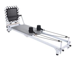 aeropilates precision series pilates reformer machine with wheels for toning home exercise workouts, improve body balance, and stamina, white