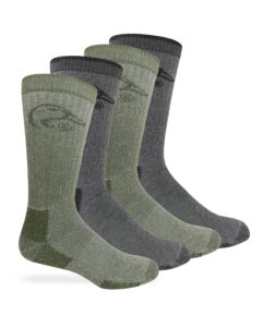 ducks unlimited full cushion wool blend socks, 4 pair, black/olive, large, w 9-12 / m 9-13