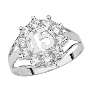 .925 Sterling Silver Cubic Zirconia ‘15’ Fifteen Ring - Size 5