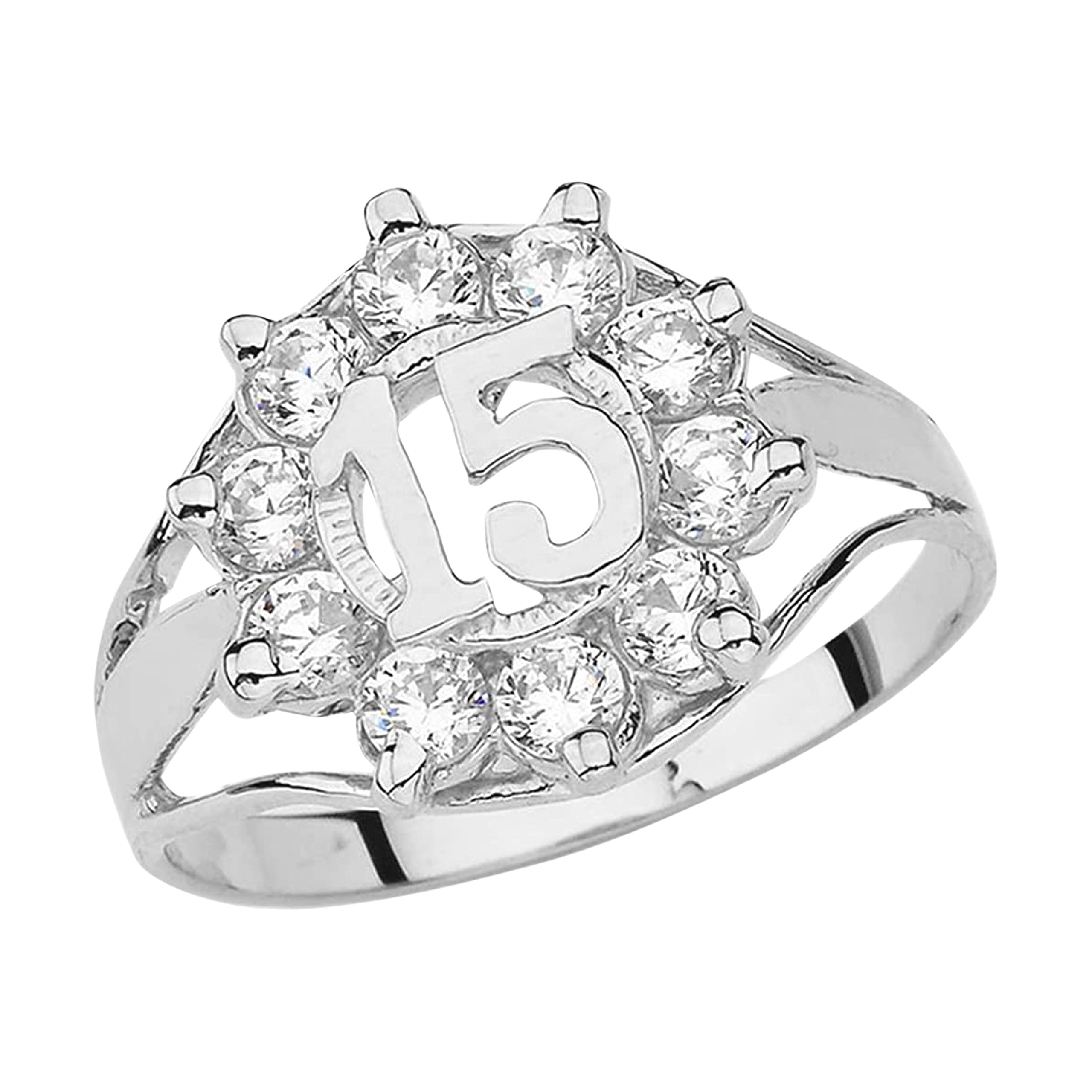 .925 Sterling Silver Cubic Zirconia ‘15’ Fifteen Ring - Size 6-1/4