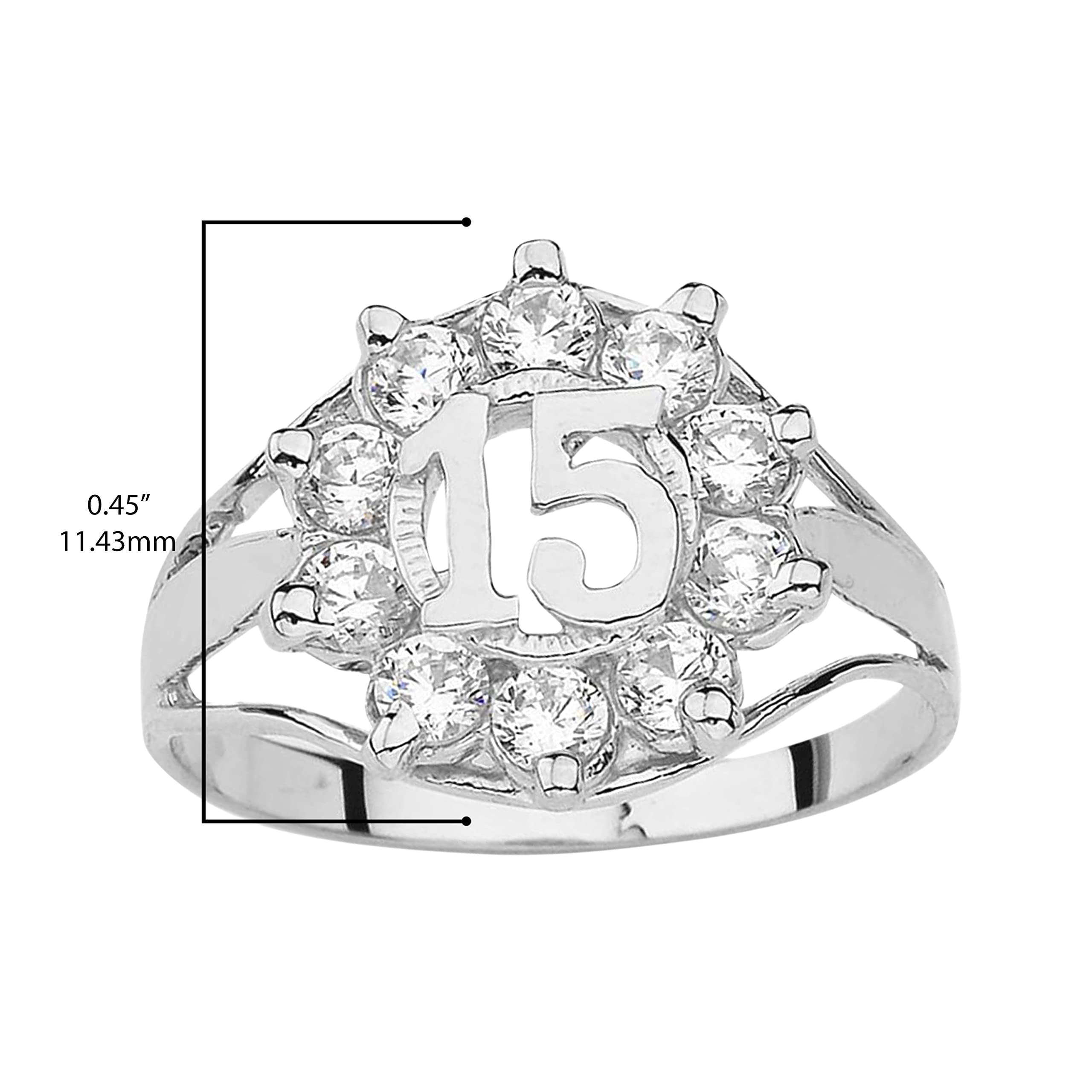 .925 Sterling Silver Cubic Zirconia ‘15’ Fifteen Ring - Size 6-1/4