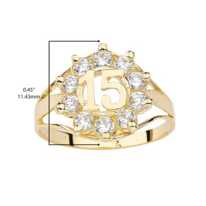 10k Yellow Gold Round Cubic Zirconia Openword Quinceanera "15" Fashion Ring - Size 4