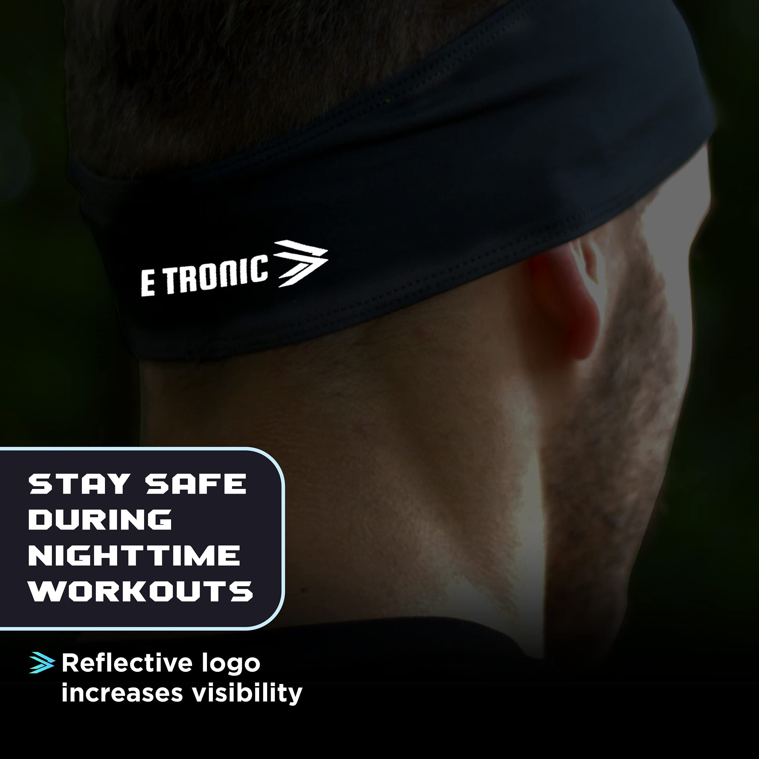 E Tronic Edge Running Headbands for Men, Women, Boys and Girls, Sports Sweatbands for Basketball, Yoga, Exercise, Workout, Quick Drying and Non-Slip Workout Stretchy Hairband, Black