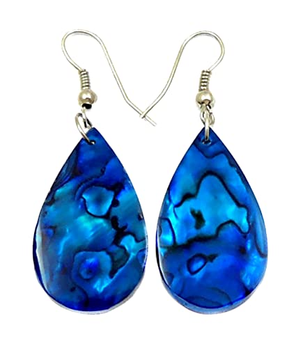 Swimmi Blue Paua Abalone Earrings, Handmade Teardrop Natural Abalone Shell Earrings for Women, Dangle Drop Seashell Earrings Fashion Jewelry GA249-A