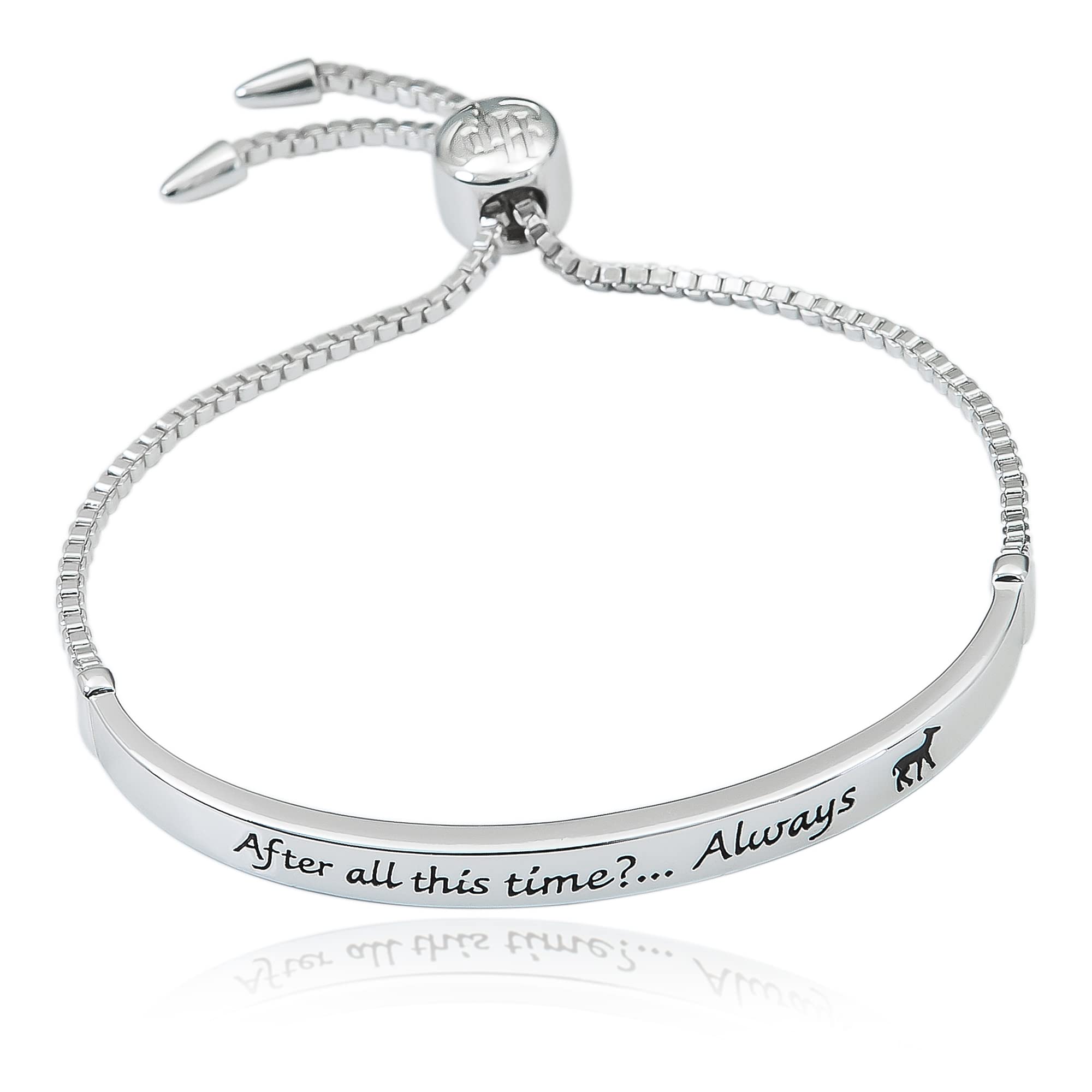 Harry Potter Snape's Love Always Bar Lariat Bracelet, Silver Plated, 8.5"