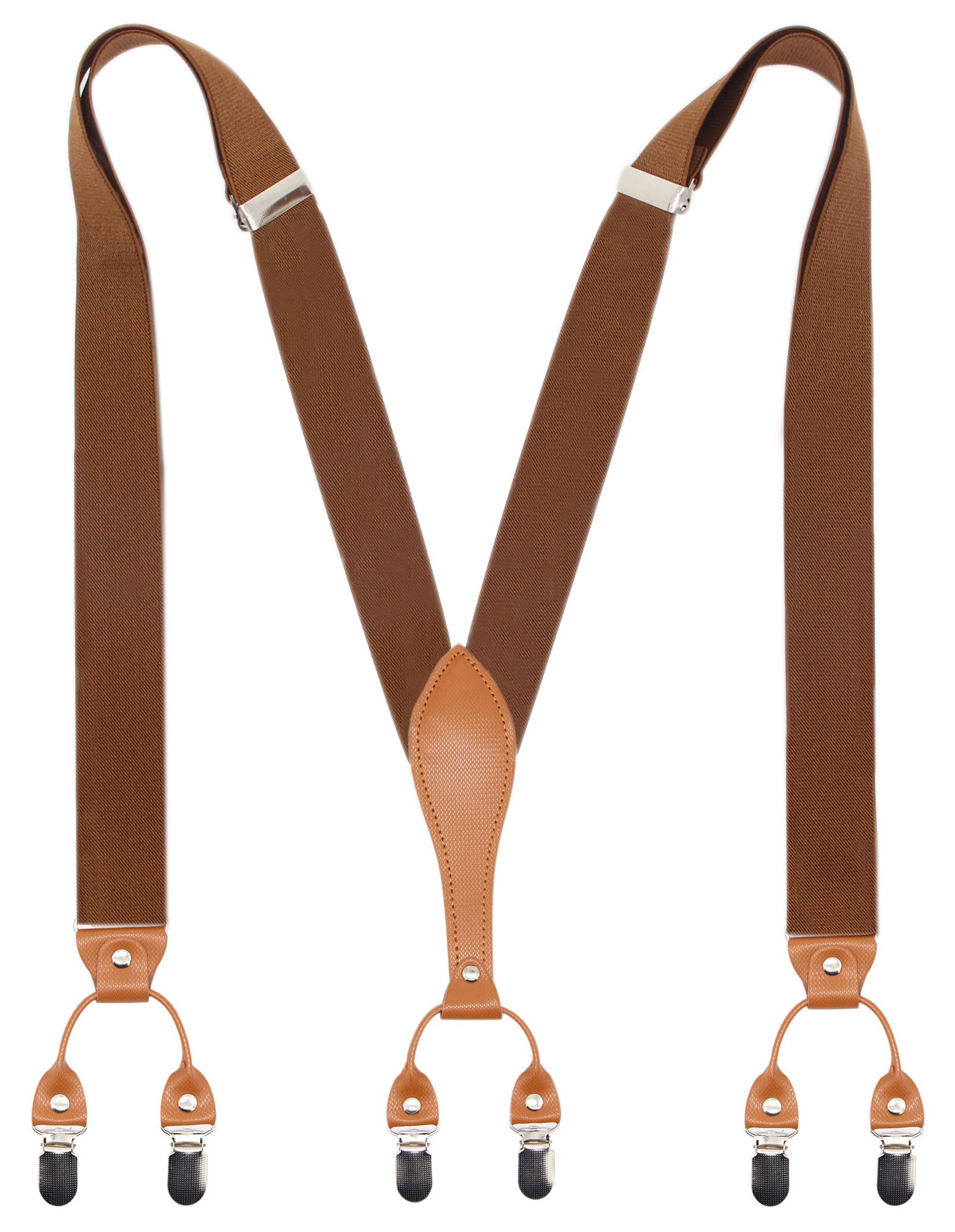 Timiot Mens Suspender Wide Leather 6 Metal Clips Adjustable Straps Y Shape (Coffe)