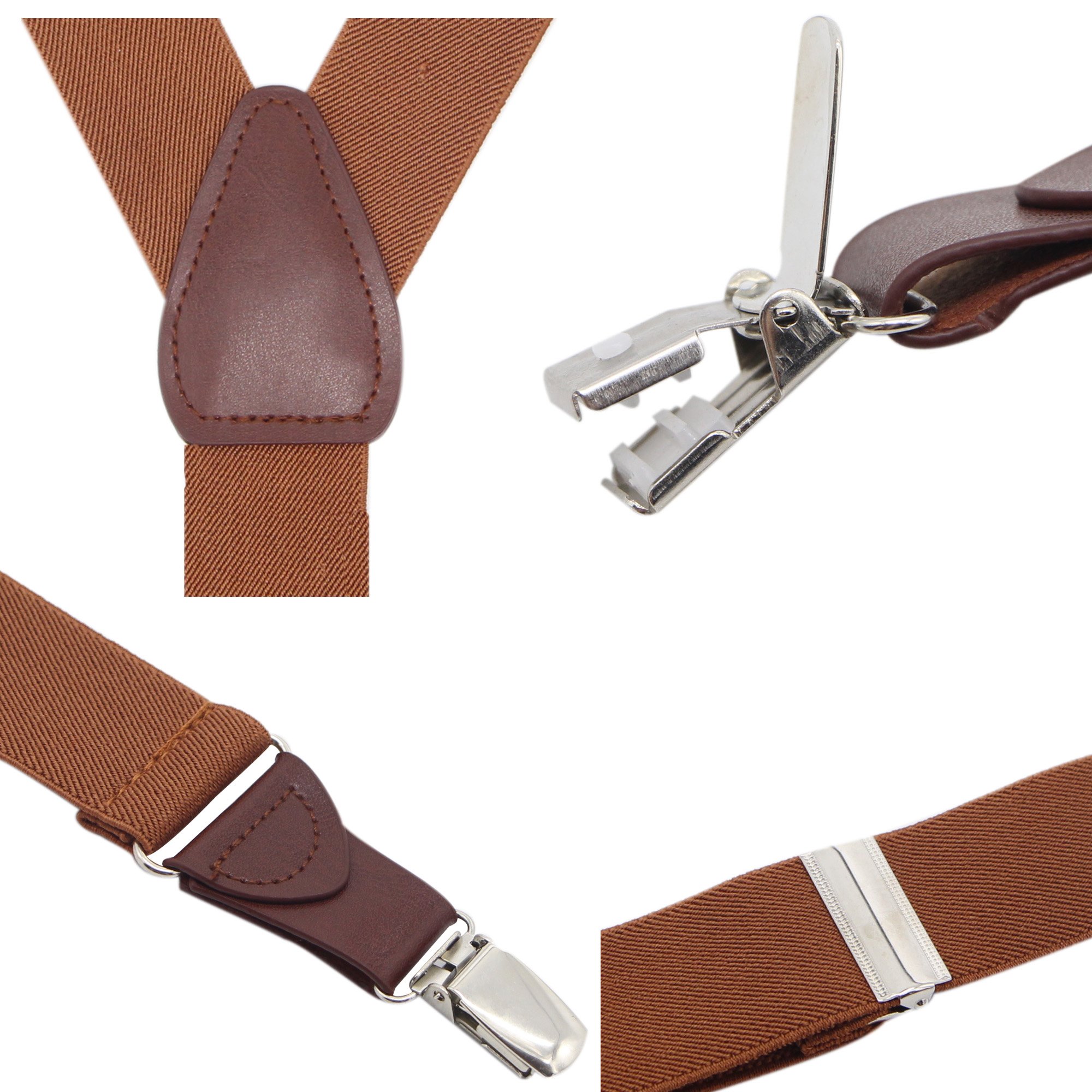 Bioterti Men’s Y-shape 1.4 Inch Suspender -3 Metal Clips, Elastic Straps (Camel)