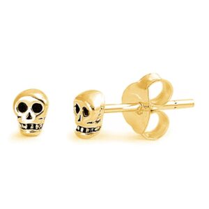 yellow gold vermeil sterling silver womens tiny sugar skull cartilage second stud earrings