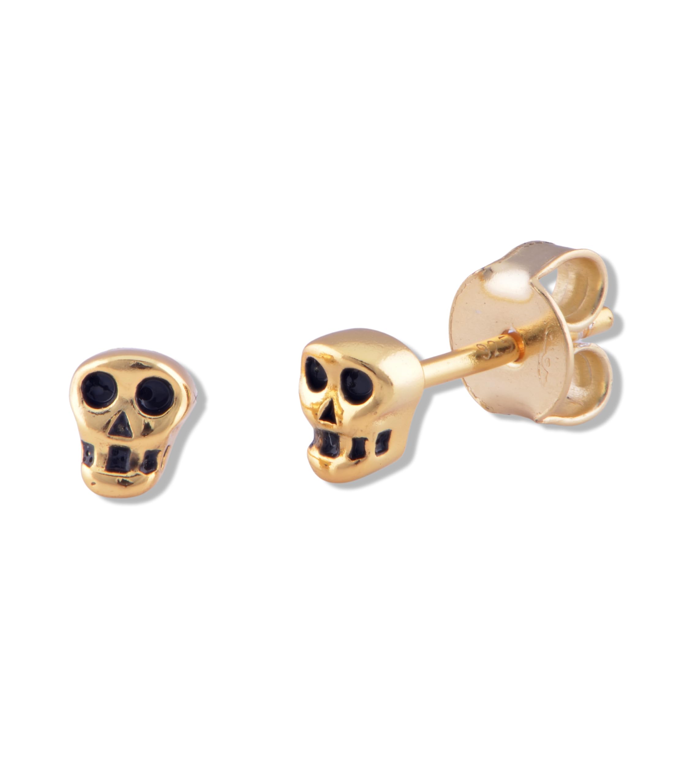 Yellow Gold Vermeil Sterling Silver Womens Tiny Sugar Skull Cartilage Second Stud Earrings