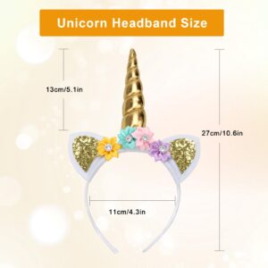 AHIER Unicorn Headband, Unicorn Horn Headbands, Gold and Silver Glitter Hairbands for Party