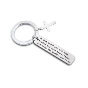 MAOFAED Religious Jewelry But Take Heart I Have Overcome the World Bible Verse Keychain Inspirational Biblical Quote Gift (KR-overcome the world)