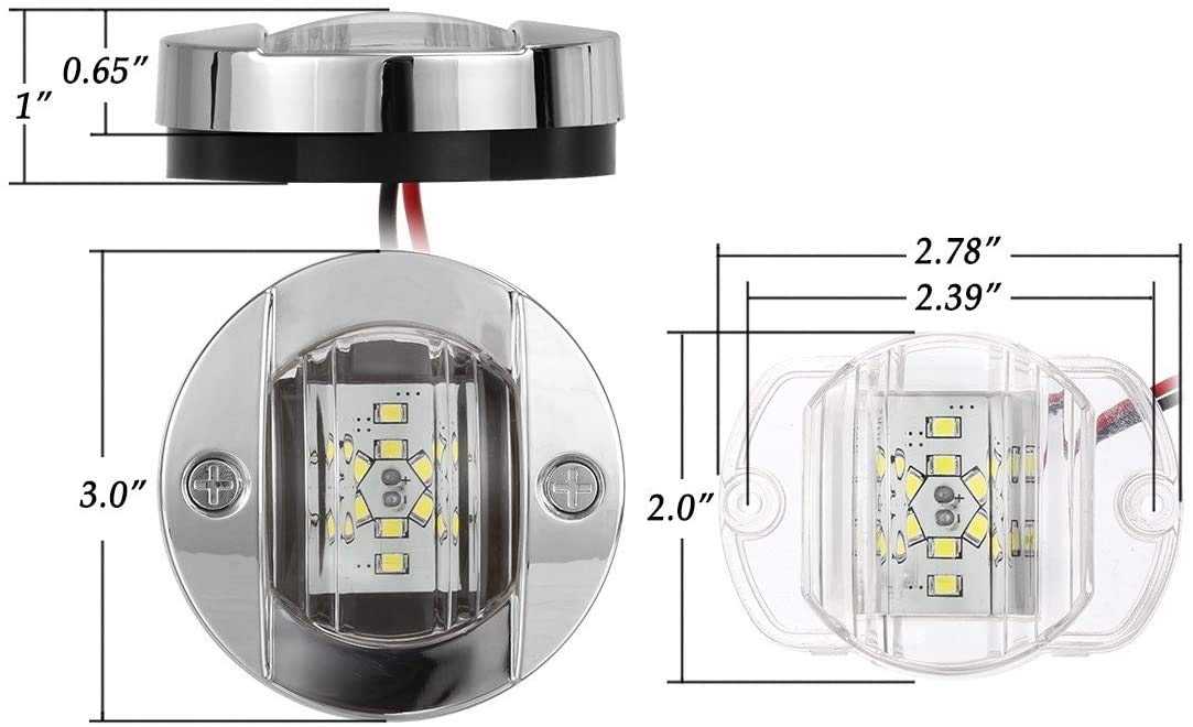 Partsam 2 Pcs 3" Inch Round Navigation Light Polished Boat Marine LED Transom Mount Stern Lights 12LED IP68 Submersible, 316 Stainless Steel, Round LED Marine Pontoon Boat Underwater Stern Lights